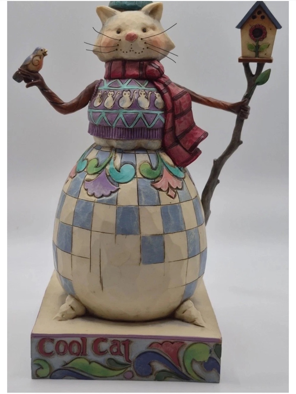Jim Shore Heartwood Creek Cool Cat 4010626 2008 Cat Snowman Birdhouse Figurine
